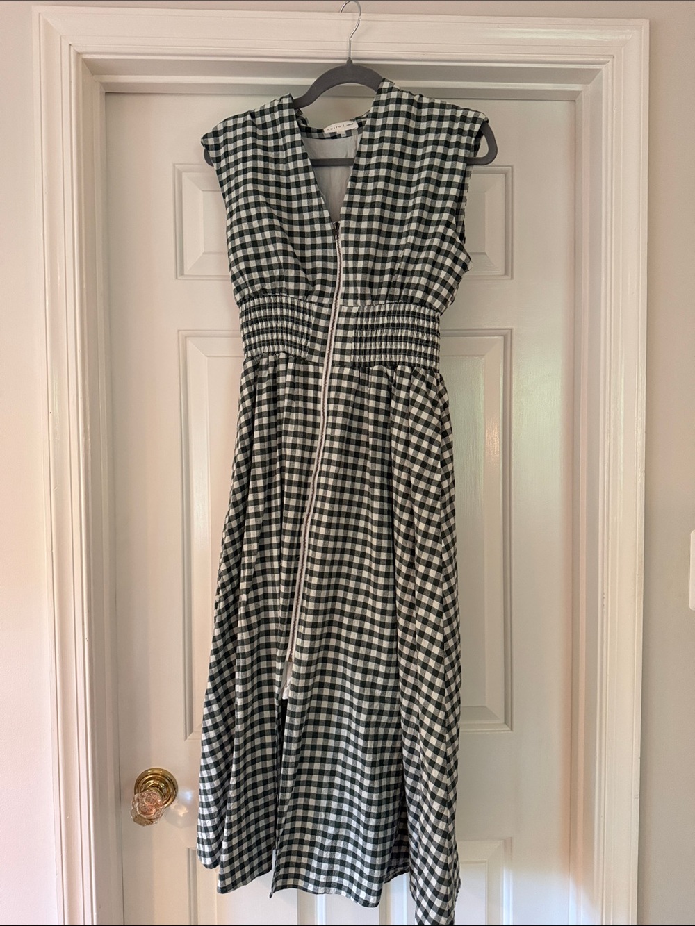 entro Black and White Gingham Maxi Dress with Front Zip
